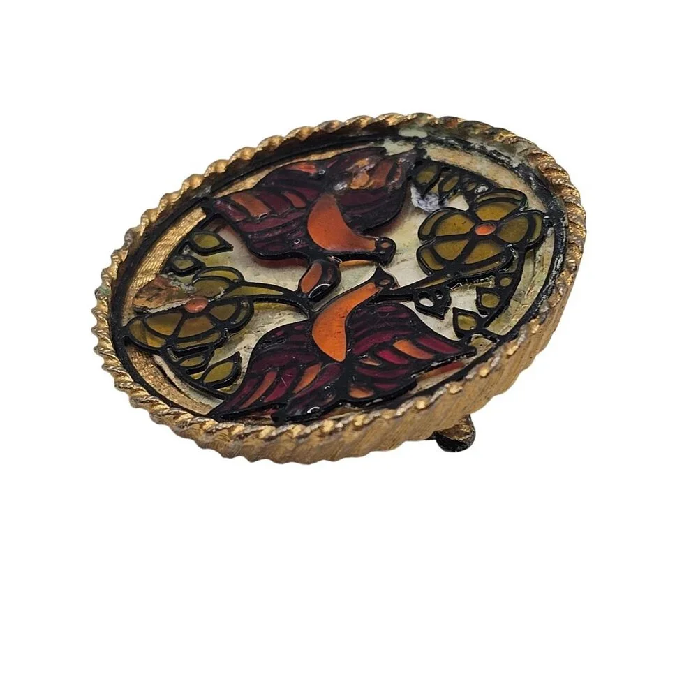 Vtg Cloisonné Style Enamel Bird Brooch Stained Glass Style Art Nouveau Revival - Picture 6 of 9